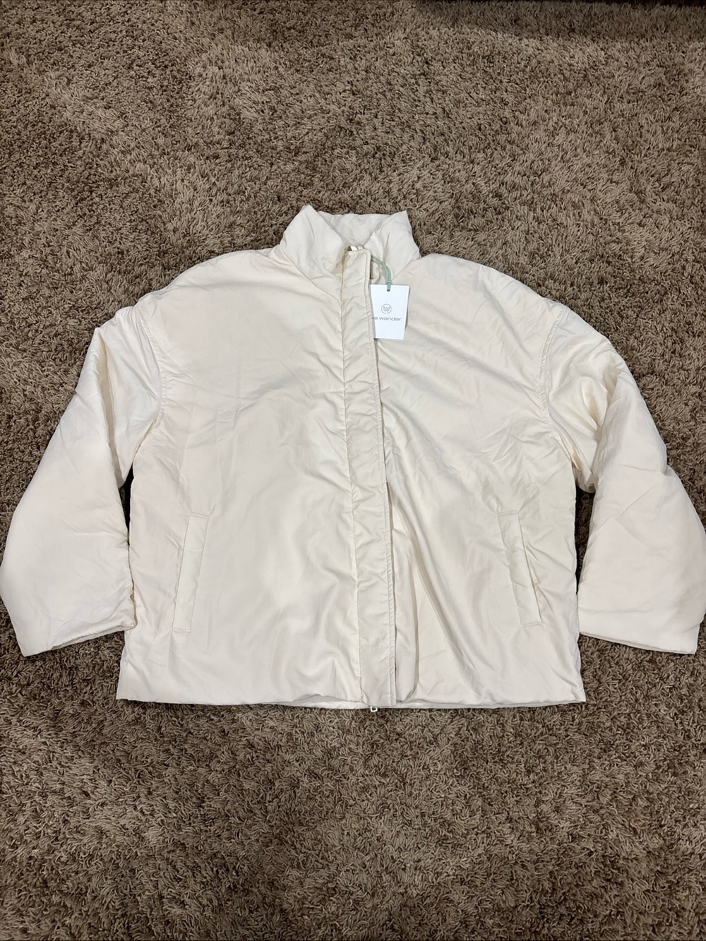 We Wander Cream Puffer Jacket Water Resistant Warm Cozy Winter Minimalist